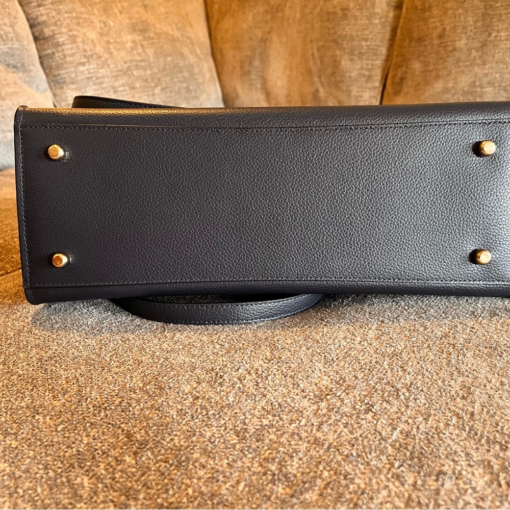 Coach Dark Blue Leather Tote with Gold Hardware—Beautiful! - Picture 7 of 8